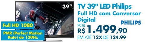 TV 39' LED Philips Full HD com Conversor Digital e Entradas HDMI e USB