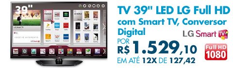 Smart TV 39'' LED LG Full HD com Wi-Fi, Wi-Di e Tecnologia MHL