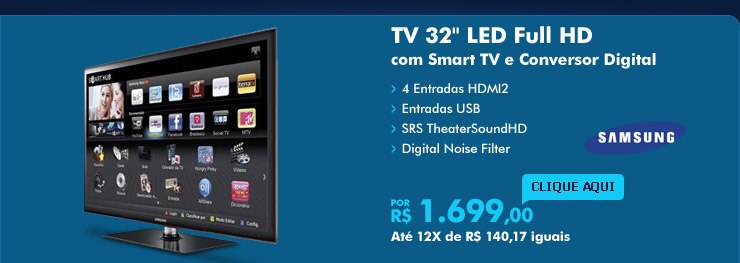 TV 32' LED Samsung Full HD c/ Smart TV e Conversor Digital