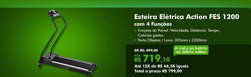 Esteira Elétrica Action FES 1200 com 4 Funções - Preta