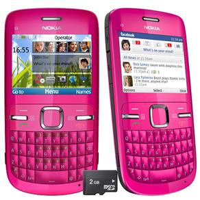 Celular Desbloqueado Claro Nokia C3 Rosa c/ Câmera 2MP, QWERTY, Wi-Fi, MP3, FM, Bluetooth, Fone de Ouvido e Cartão 2GB