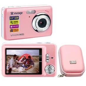 Câmera Digital Mirage Vision DC086 Rosa c/ 14MP, LCD 2.7", Vídeo c/ Áudio, Função Anti-Shake e Bateria de Lítio + Bolsa Stillo ST 01 - Rosa