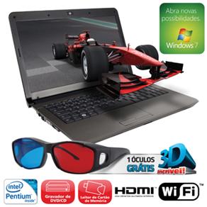 Notebook Positivo 4155 3D com Intel Pentium T4500, 4GB, 500GB, Gravador de DVD, HDMI, Wireless, LED 14´´ e Windows 7 Home Basic Original - Notebook ( 465146 )