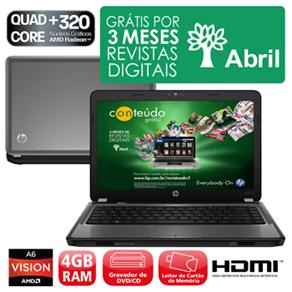 Notebook HP Pavilion G4-1116BR com AMD Vision Quad-Core A6-3400M, 4GB, 640GB, Gravador de DVD, Placa de Vídeo HD 6470, LED 14´´ e Windows 7 - Notebook ( 471958 )