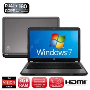 Notebook HP Pavilion G4-1115BR com AMD Vision Dual-Core A4-3300M, 3GB, 500GB, Gravador de DVD, Leitor de Cartões, Radeon HD 6470, LED 14´´ e Windows 7 - Notebook ( 471959 )