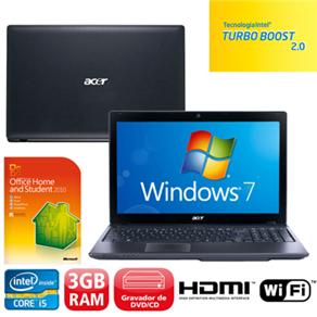 Notebook Acer AS5750-6802 com Intel Core i5-2430M, 3GB, 500GB, HDMI, Wireless, Webcam, LED 15.6´´ e Windows 7 + Microsoft Office Home & Students 2010 - Notebook ( 1000031806 )