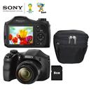 Câmera Digital Sony DSC-H100 Preta - 16.1MP, LCD 3.0", Zoom 21X, Panorâmica 360° e Vídeo HD + Cartão 8GB + Bolsa para Câmera Stillo ST110 - Preta