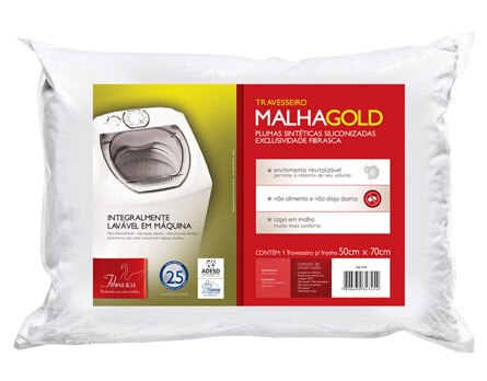 Travesseiro de Fibra de Poli&eacute;ster Fibrasca Malha Gold