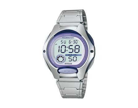 Rel&oacute;gio feminino digital Casio LW-200D-6AVD Inox/Roxo